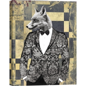 Modern animal art print, fox, Gentleman #2 (B&W) by  VizLab