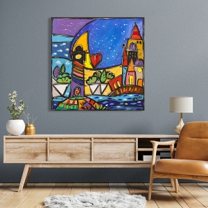 Colorful art print and canvas, Moon in the night by  Wallas