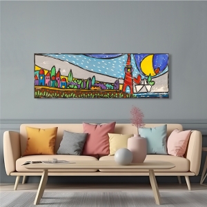 Colorful art print with lighthouse, Finally Home by  Wallas